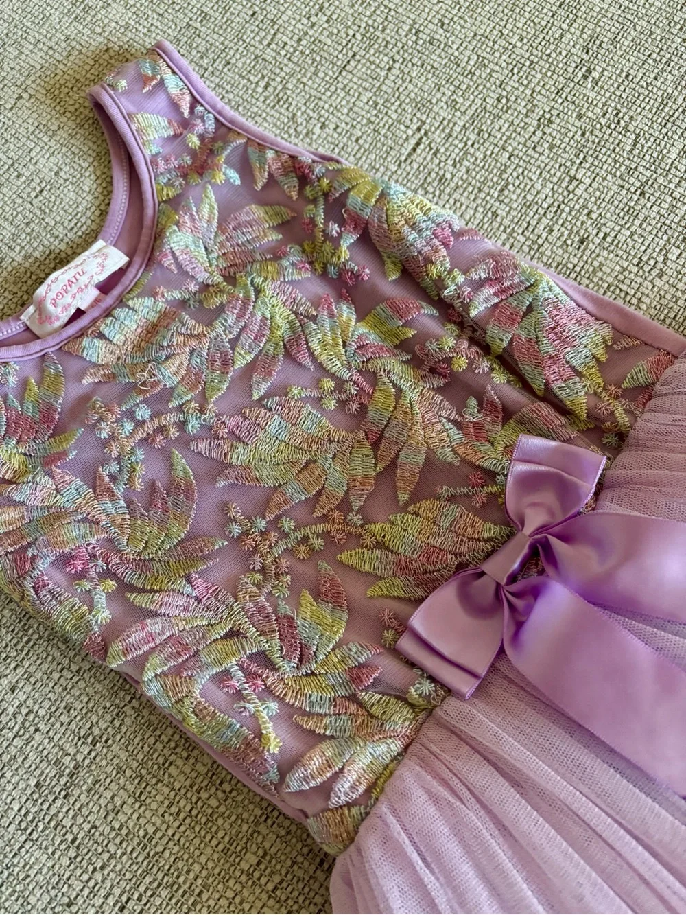 Popatu Lavender Floral Embroidered Tulle Dress